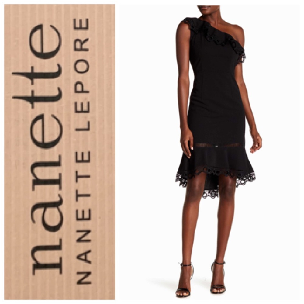 NWT Nanette Lepore One Shoulder Ruffle Hi Lo Dress